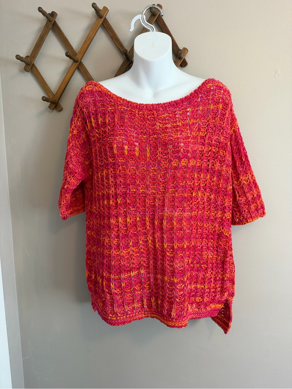 Claudia Sträter Open Knit Button Back Sweater Top Pink Orange US 8 / EU 38